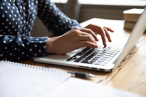 Close,Up,Image,Female,Hands,Typing,On,Laptop,Keyboard.,Businesswoman